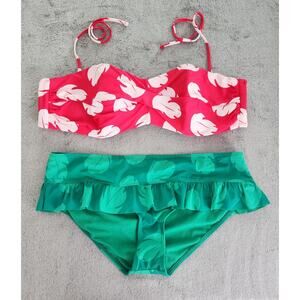 Disney Bikini Womens XXL/XL Red Green Lilo & Stitch Leaf Ruffled Skirted Cosplay